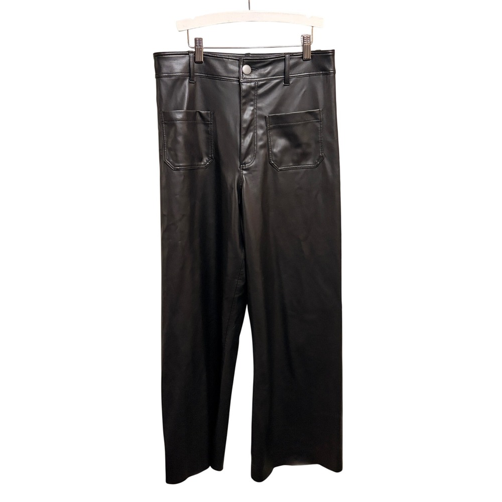 Zara Black Vegan Leather Wide Leg High Rise Cropped Pants‎ Women's Size 30/8 Y2K